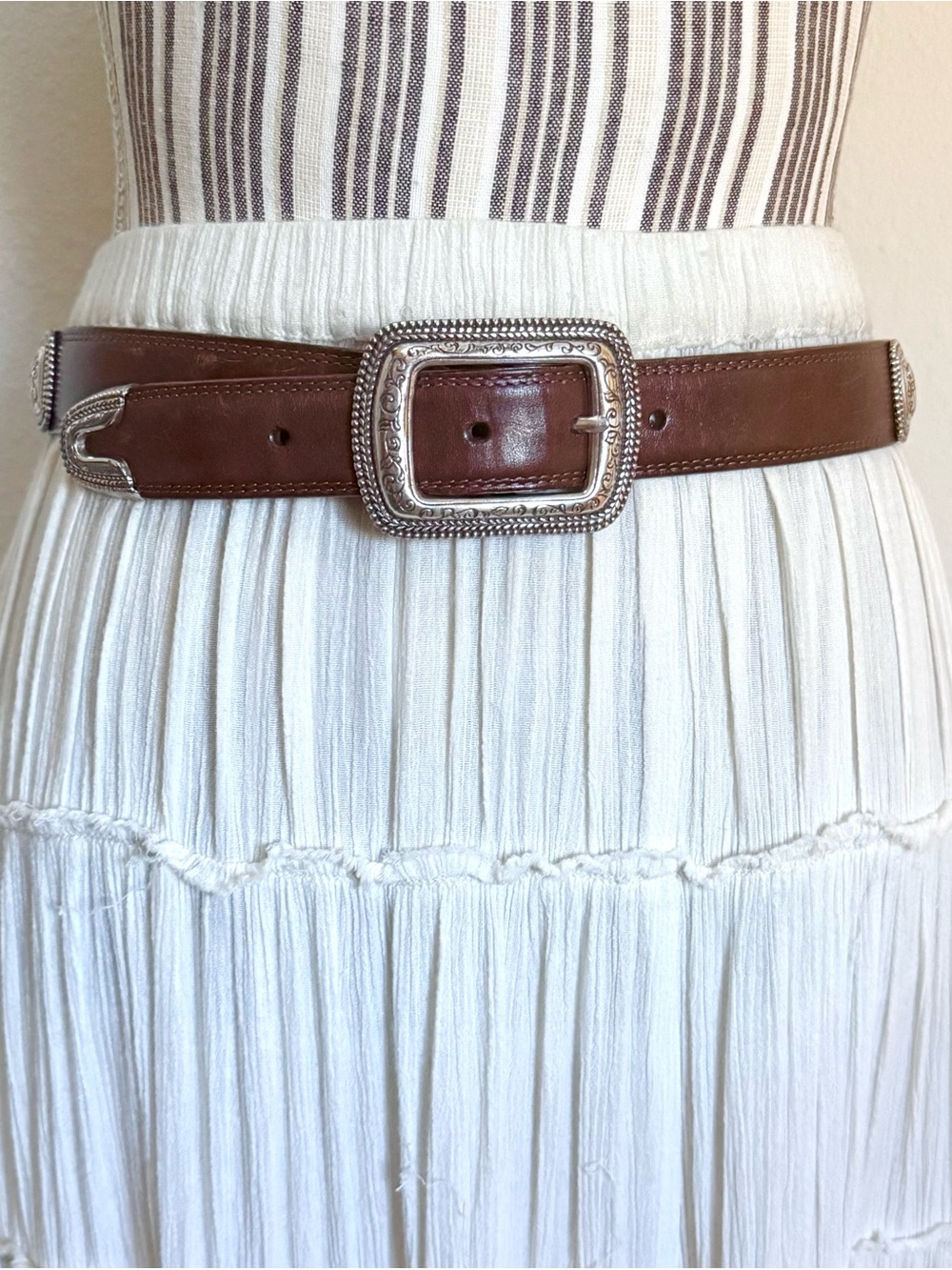 Brighton Brown Leather Western Concho Belt M/L Silver Hardware